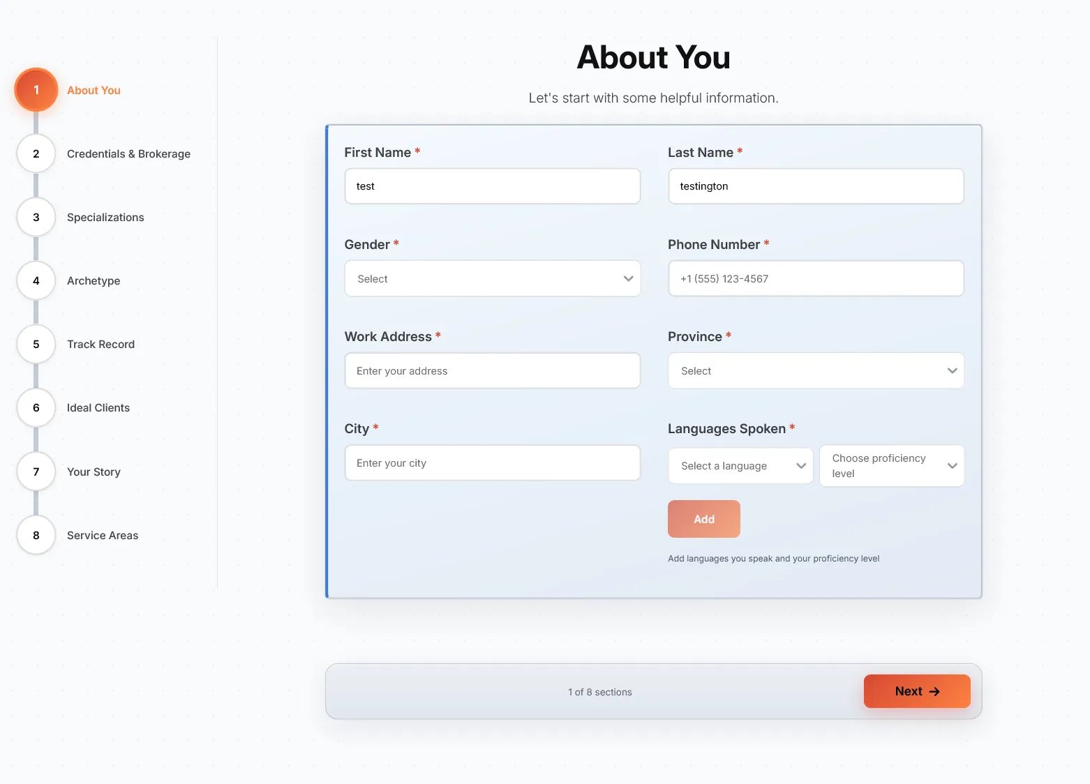 Agent dashboard with match lists and analytics